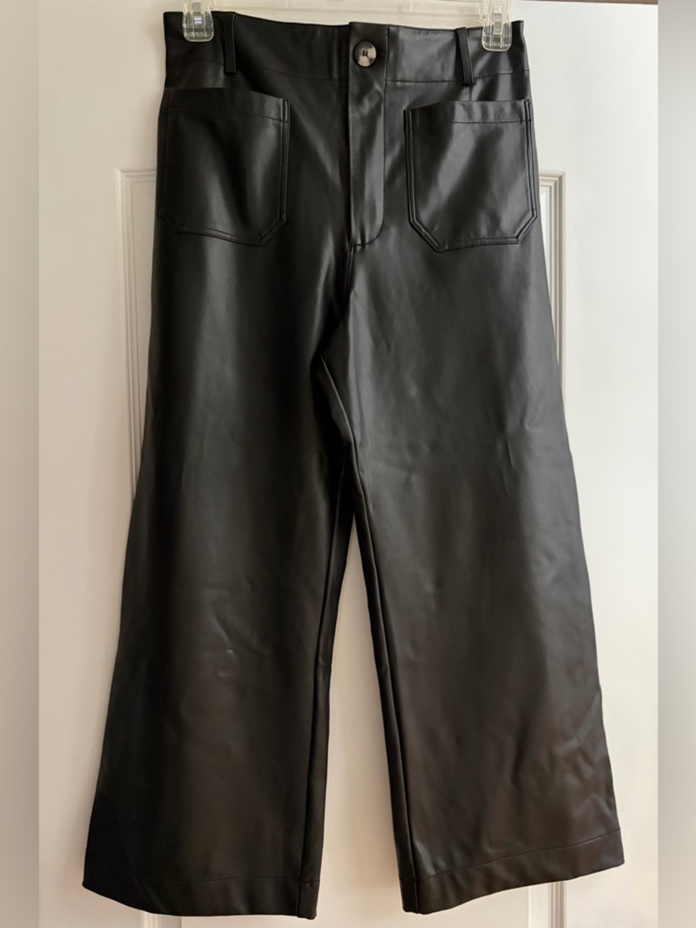 Anthropologie Maeve Black Faux Leather Wide Leg Cropped Pants Like New Sz 30